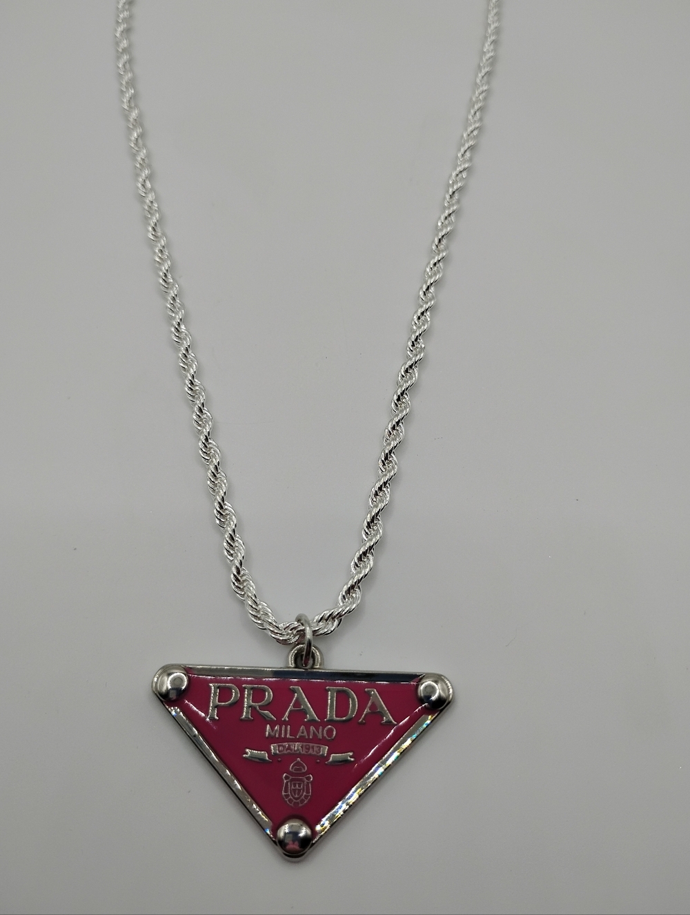 Prada Fushia Authentic Charm On A 925 Sterling Silver Rope Necklace - Picture 6 of 13